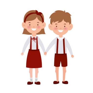 beyaz arka plan üzerinde gülümseyerek duran çift öğrenciler