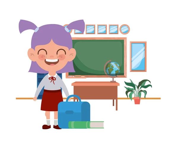 Student flicka med skolmaterial i klassrummet — Stock vektor