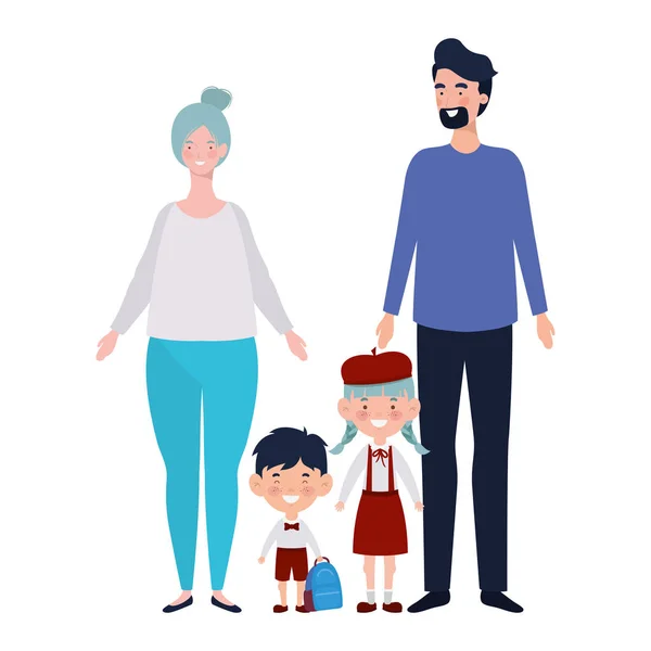 Couple of parents with children avatar character — Stock Vector