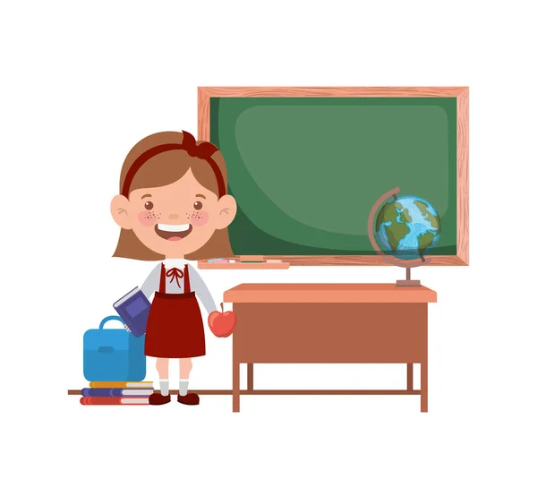Estudante menina com material escolar em sala de aula — Vetor de Stock