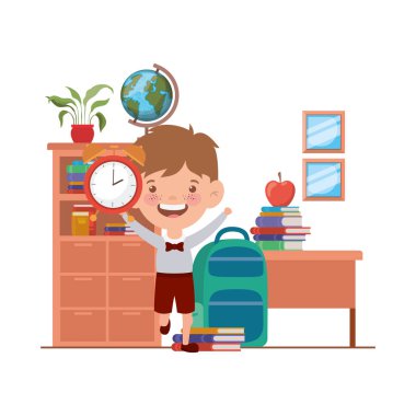 sınıfta okul malzemeleri ile öğrenci çocuk