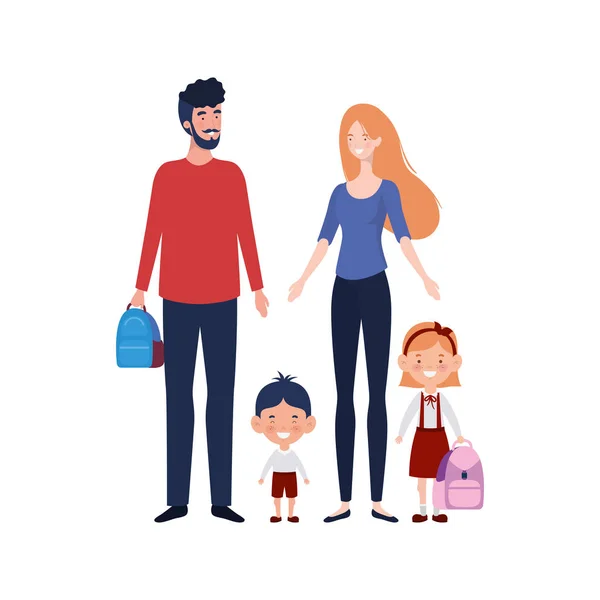 Couple of parents with children avatar character — Stock Vector