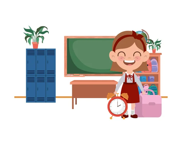 Schülerin mit Schulsachen im Klassenzimmer — Stockvektor