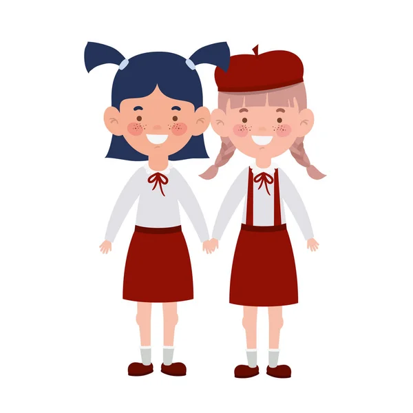 Estudiante niñas de pie sonriendo sobre fondo blanco — Vector de stock