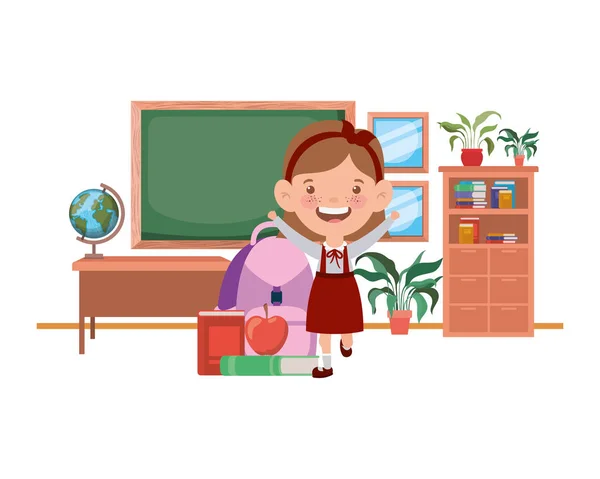 Student girl with school supplies in the classroom — Stock Vector