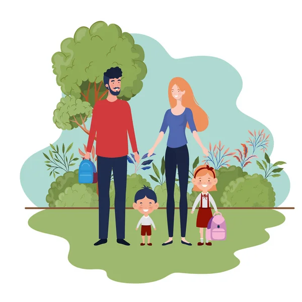 Elternpaar mit Kindern in der Landschaft — Stockvektor