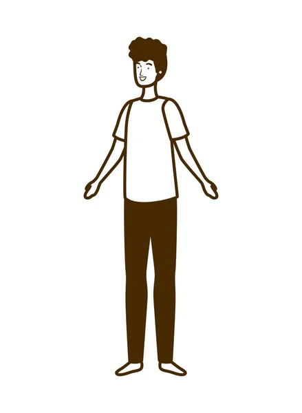 Silhouette di giovane uomo in piedi su sfondo bianco — Vettoriale Stock