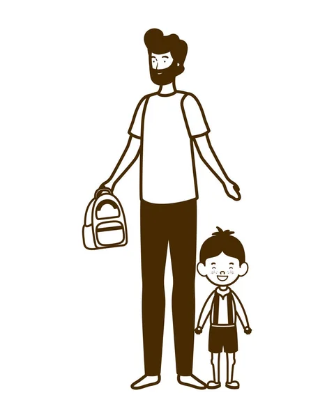 Silueta del padre con el hijo de vuelta a la escuela — Vector de stock