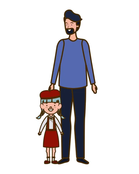 Padre con hija de vuelta a la escuela — Vector de stock