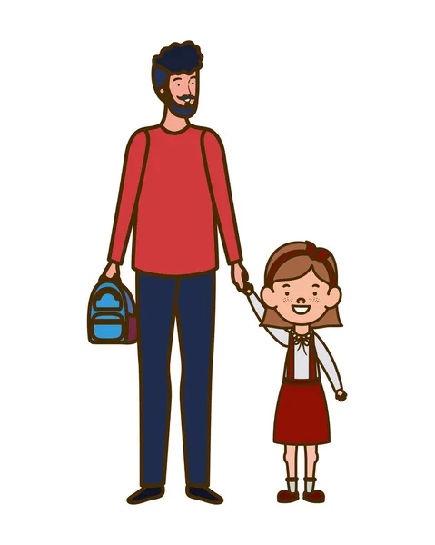 父亲与女儿回到学校 — 图库矢量图片
