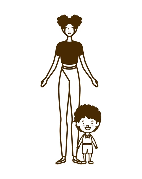 Silhouette de femme avec fils de retour à l'école — Image vectorielle