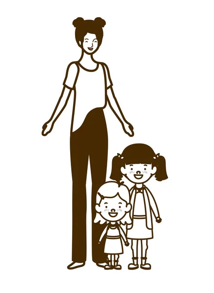 Silhouette de femme avec enfants de retour à l'école — Image vectorielle