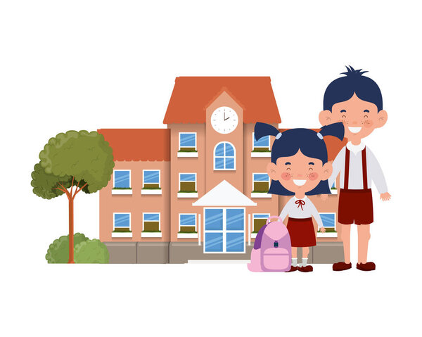 здание начальной школы с учащимися
