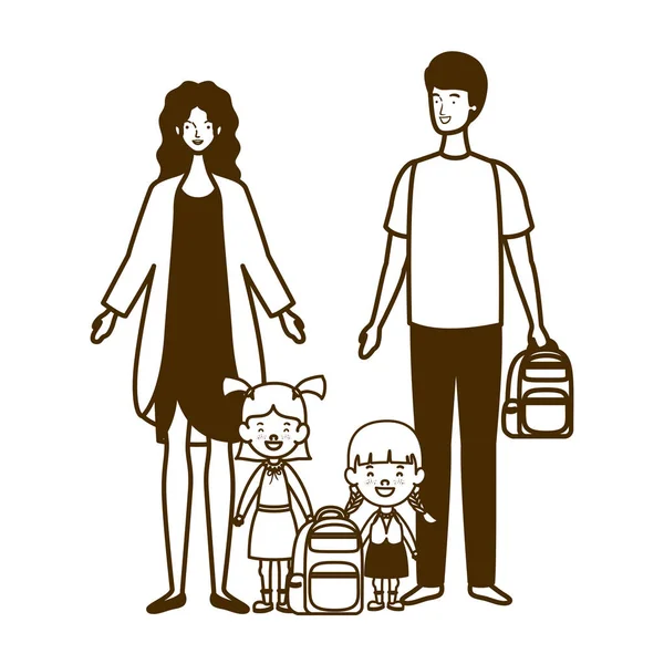 Silhouette de couple de parents avec enfants — Image vectorielle