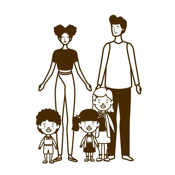 Silhouette eines Elternpaares mit Kindern — Stockvektor