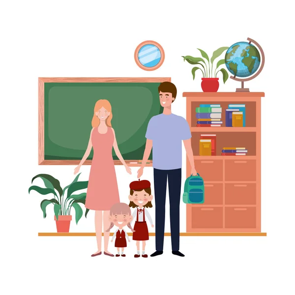 Couple de parents avec des enfants avatar personnage — Image vectorielle