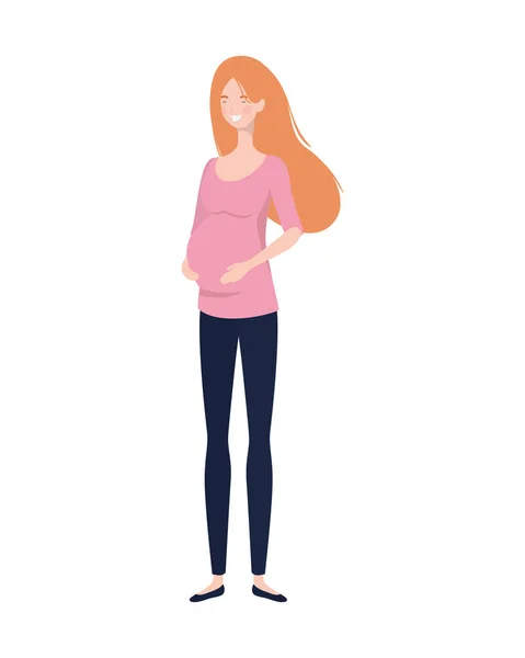 Schöne Frau schwanger stehend auf weißem Hintergrund — Stockvektor