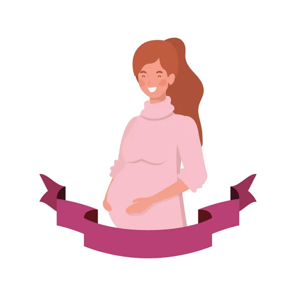 妇女怀孕与装饰丝带 — 图库矢量图片