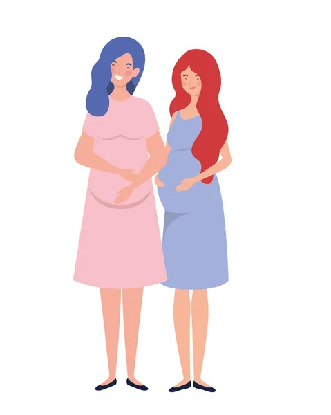 Belles femmes enceintes debout sur fond blanc — Image vectorielle