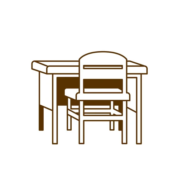 Silhouette di sedia in legno e scrivania insegnante sul posto di lavoro — Vettoriale Stock