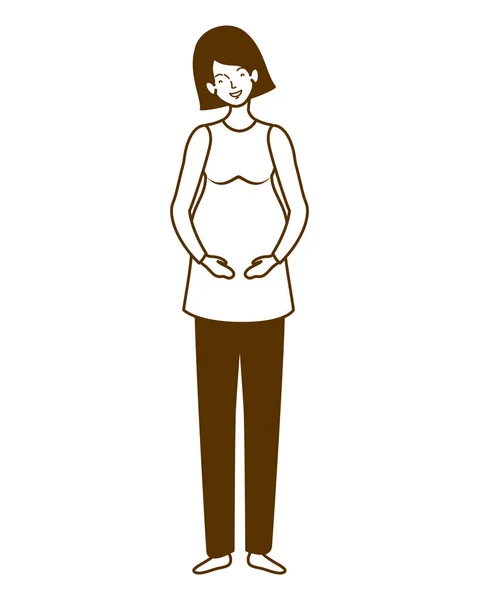 Silhouette de femme enceinte debout sur fond blanc — Image vectorielle