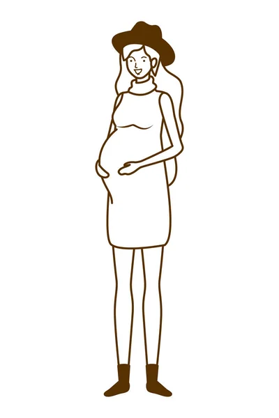 Silhouette de femme enceinte debout sur fond blanc — Image vectorielle