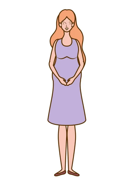 Beyaz arka plan üzerinde duran güzel kadın hamile — Stok Vektör