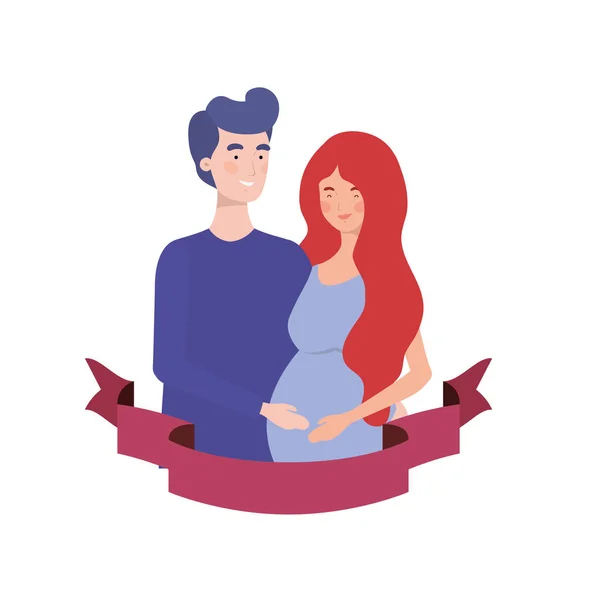 Femme enceinte avec mari avec ruban décoratif — Image vectorielle