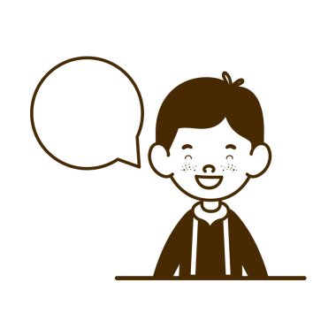 konuşma balonu ile gülümseyen öğrenci çocuk silueti