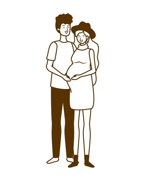 Silhouette de femme enceinte avec mari debout — Image vectorielle