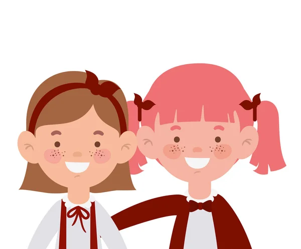 Estudiante niñas sonriendo en blanco fondo — Vector de stock