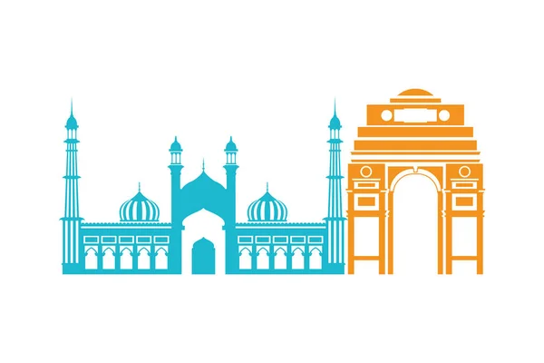 Oslava nezávislosti a turistických staveb v Indii — Stockový vektor