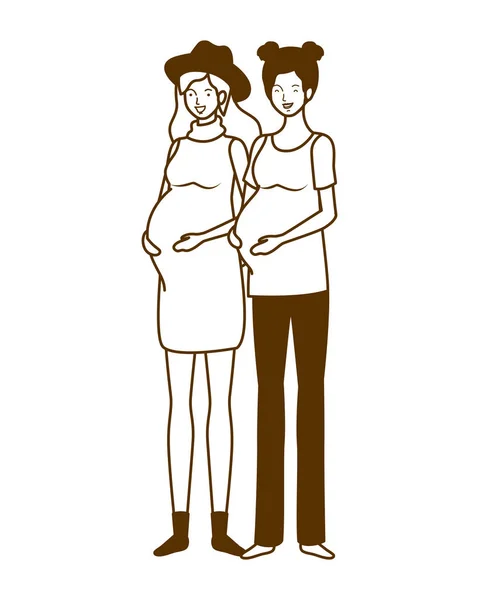 Silhouette de femmes enceintes debout sur fond blanc — Image vectorielle
