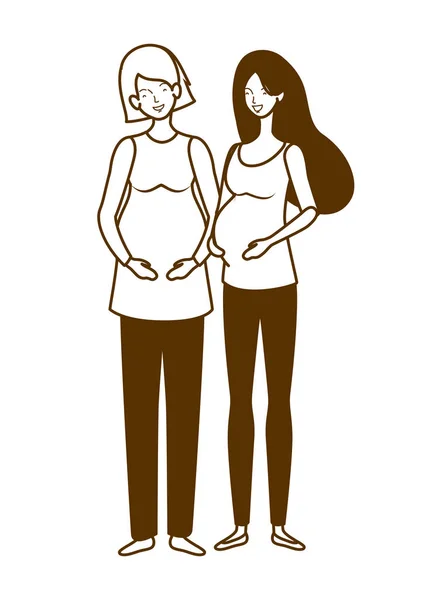 Siluett av kvinnor gravid stående på vit bakgrund — Stock vektor