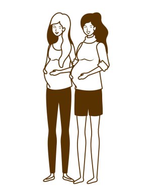 beyaz arka plan üzerinde duran hamile kadın siluet