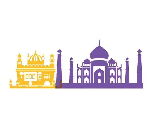 Célébration de la fête de l'indépendance et bâtiments touristiques de l'Inde — Image vectorielle