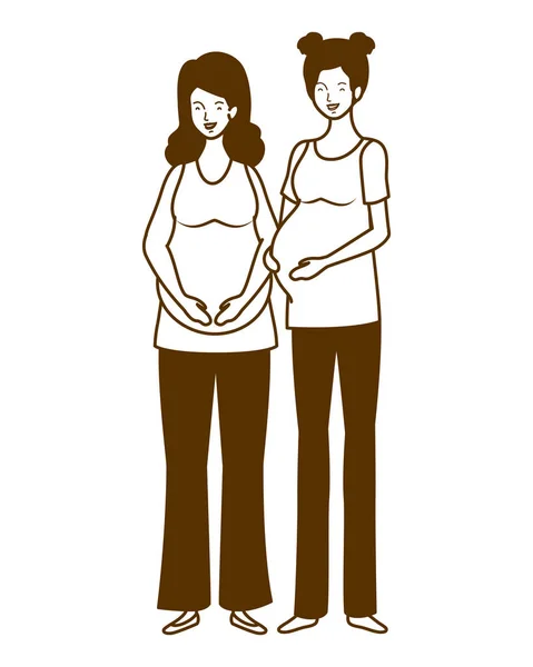 Silhueta de mulheres grávidas em pé sobre fundo branco —  Vetores de Stock