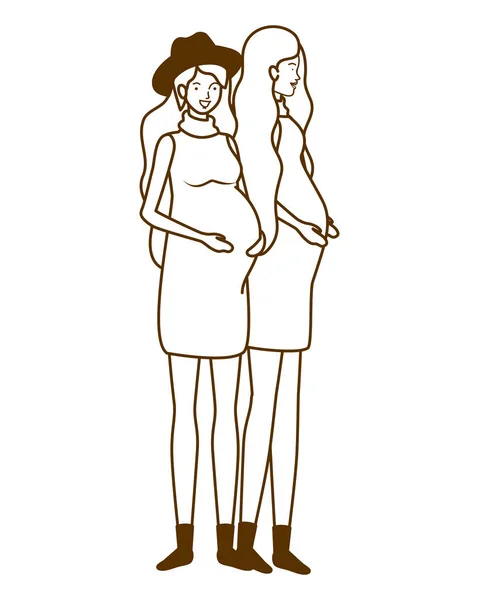 Σιλουέτα των γυναικών έγκυος στέκεται σε λευκό φόντο — Διανυσματικό Αρχείο
