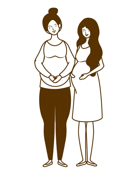 Beyaz arka plan üzerinde duran hamile kadın siluet — Stok Vektör