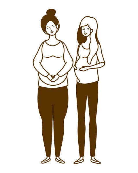 Silhueta de mulheres grávidas em pé sobre fundo branco —  Vetores de Stock