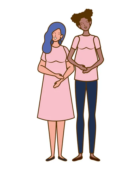 Schöne Frauen schwanger stehend auf weißem Hintergrund — Stockvektor