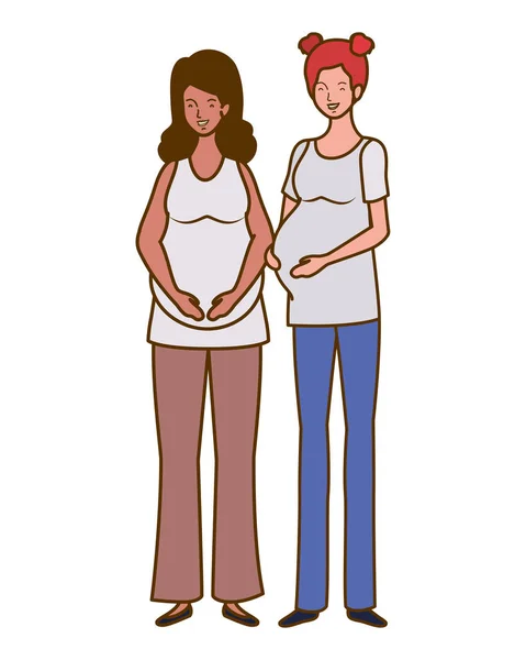 Vackra kvinnor gravid stående på vit bakgrund — Stock vektor