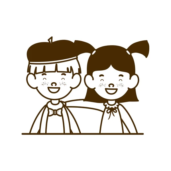 Silhueta de casal de estudantes sorrindo em fundo branco —  Vetores de Stock