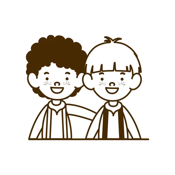 Silhouette di studenti ragazzi sorridenti su sfondo bianco — Vettoriale Stock