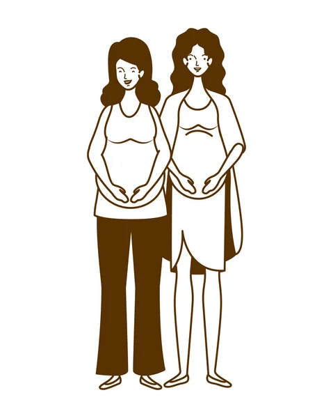 Beyaz arka plan üzerinde duran hamile kadın siluet — Stok Vektör