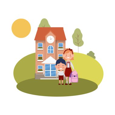 öğrencilerle ilköğretim okul binası