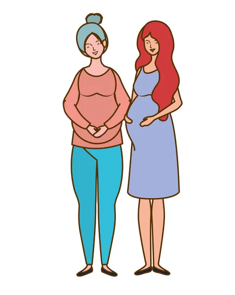 Όμορφες γυναίκες έγκυος στέκεται σε λευκό φόντο — Διανυσματικό Αρχείο