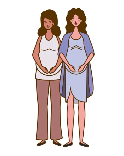 Vackra kvinnor gravid stående på vit bakgrund — Stock vektor