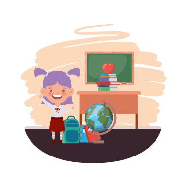 sınıfta okul malzemeleri ile öğrenci kız