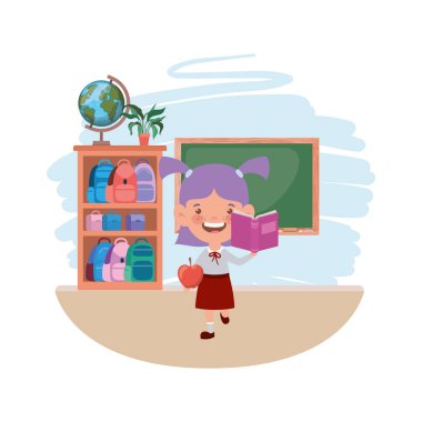 sınıfta okul malzemeleri ile öğrenci kız